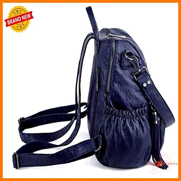 Large Vegan Leather Backpack with Laptop Compartment and Multiple Pockets main image 6